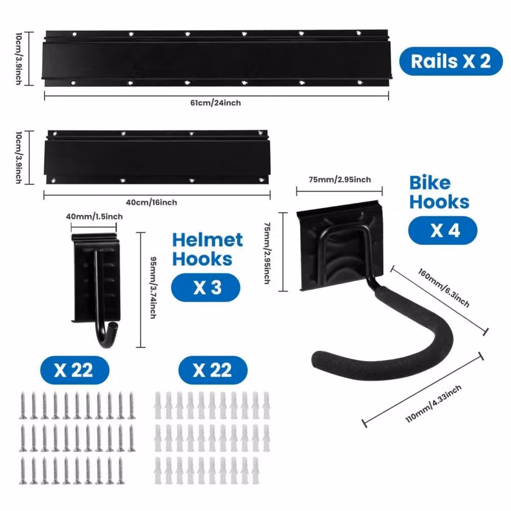 Kelvenix Wall Mounted Bike Storage Rack in Black for 4 Bicycles and 3 Helmets – 2