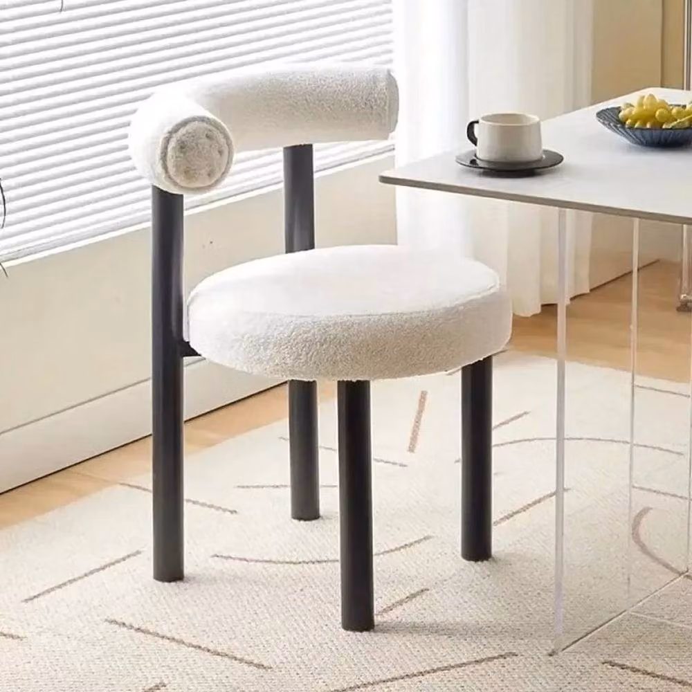 KORVIXA Soft Bouclé Makeup Vanity Chair with Backrest in White – 3