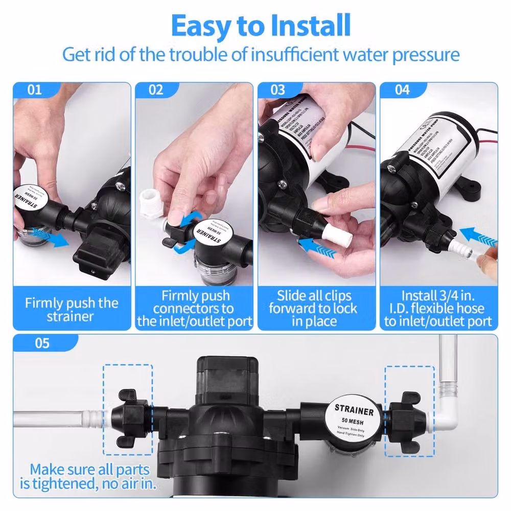 NESTLUNE 12V High Pressure Diaphragm Water Pump in Black – 6