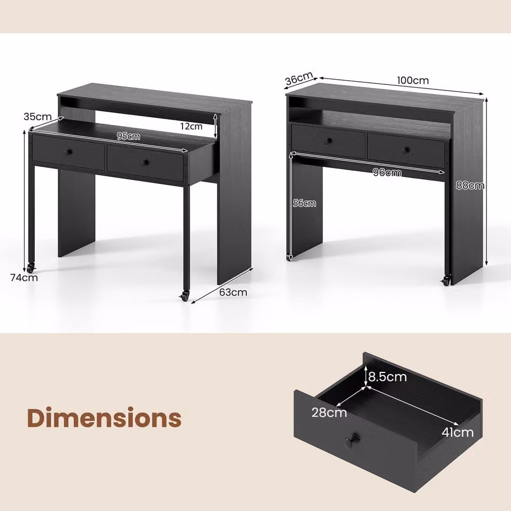 Costway Extendable Computer Desk with Drawers in Black – 2
