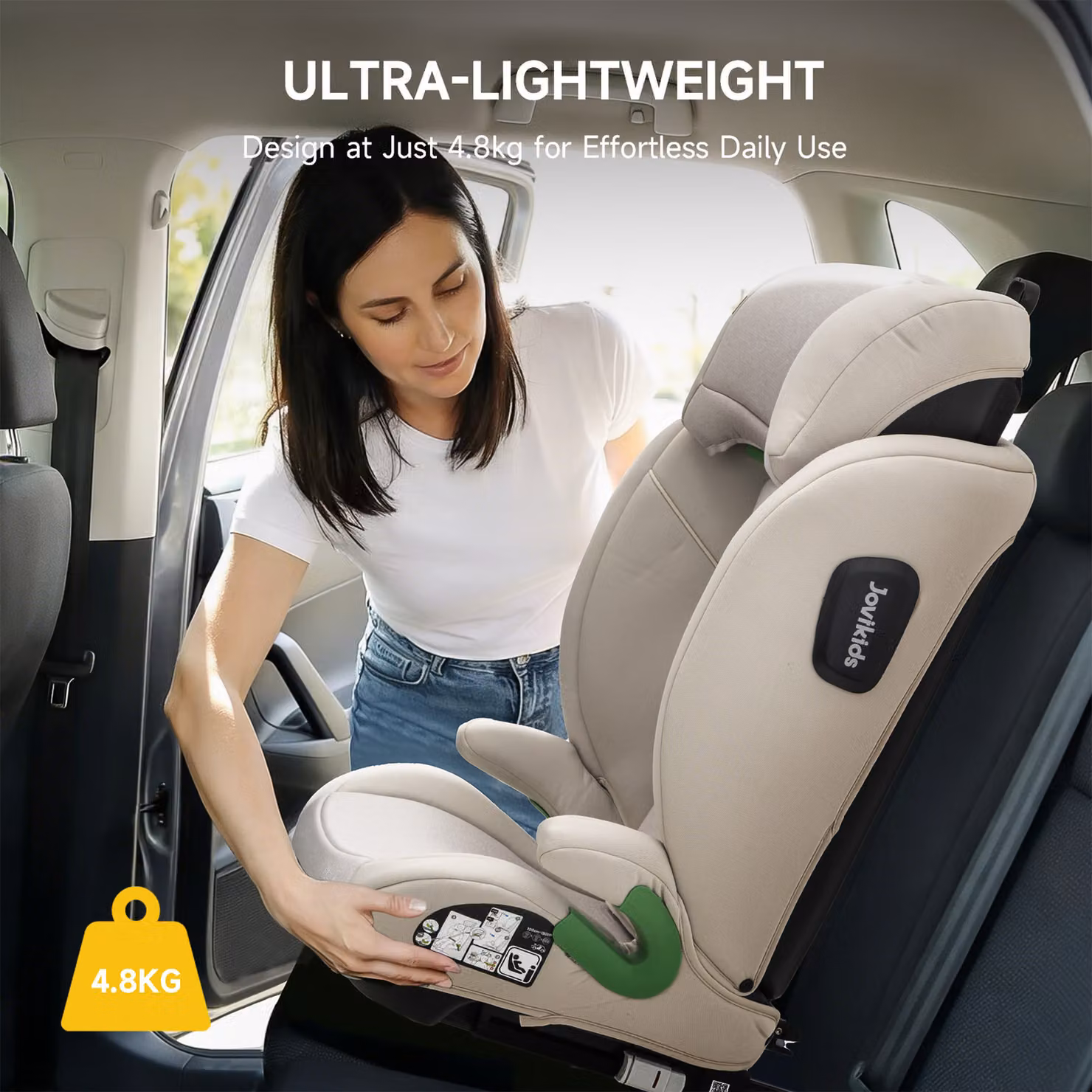 Aosom UK Highback Booster Seat with ISOFIX and I-Size R129, Adjustable Car Seat with 10-Position Headrest for 100-150 cm, Beige, W/D/H: 46 x 44 x 80 cm – 4