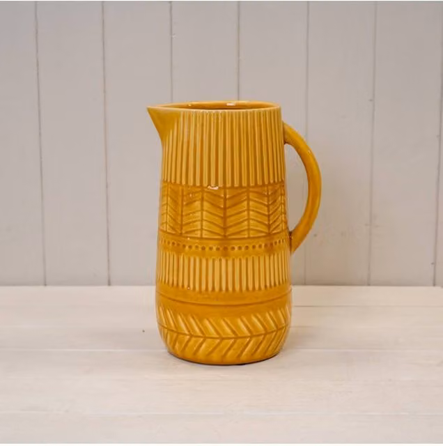 KDMD Yellow Ceramic Geometric Mustard Vase, Height: 27 cm