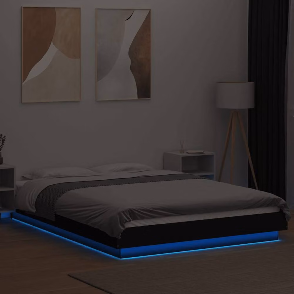 Berkfield Home Modern Bed Frame with LED Under-Bed Lighting and USB Charging Port in Black, W/D/H: 120 x 190 cm – 4