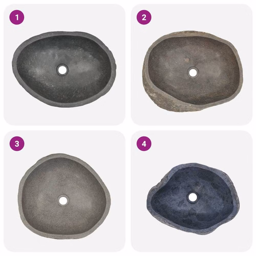 Berkfield Home River Stone Oval Basin in Black, W: 45 cm, D: 34 cm, H: 15 cm – 3