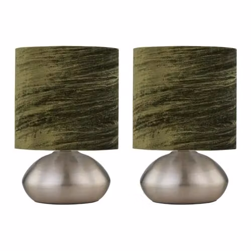 First Choice Lighting Jenson Set of 2 Touch Table Lamps with Green Fabric Shades and Chrome Finish – 4