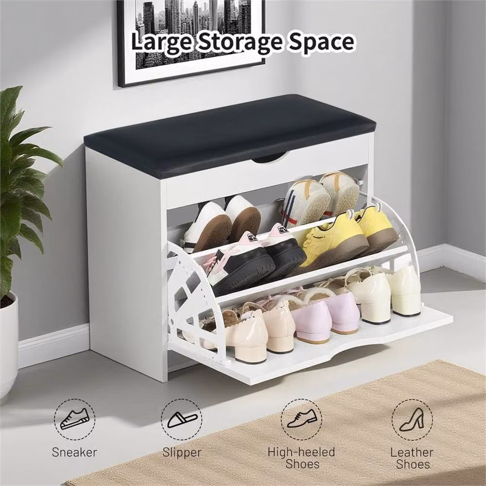 EONLION Modern White Synthetic Leather Shoe Rack Bench, Width: 100 cm – 4