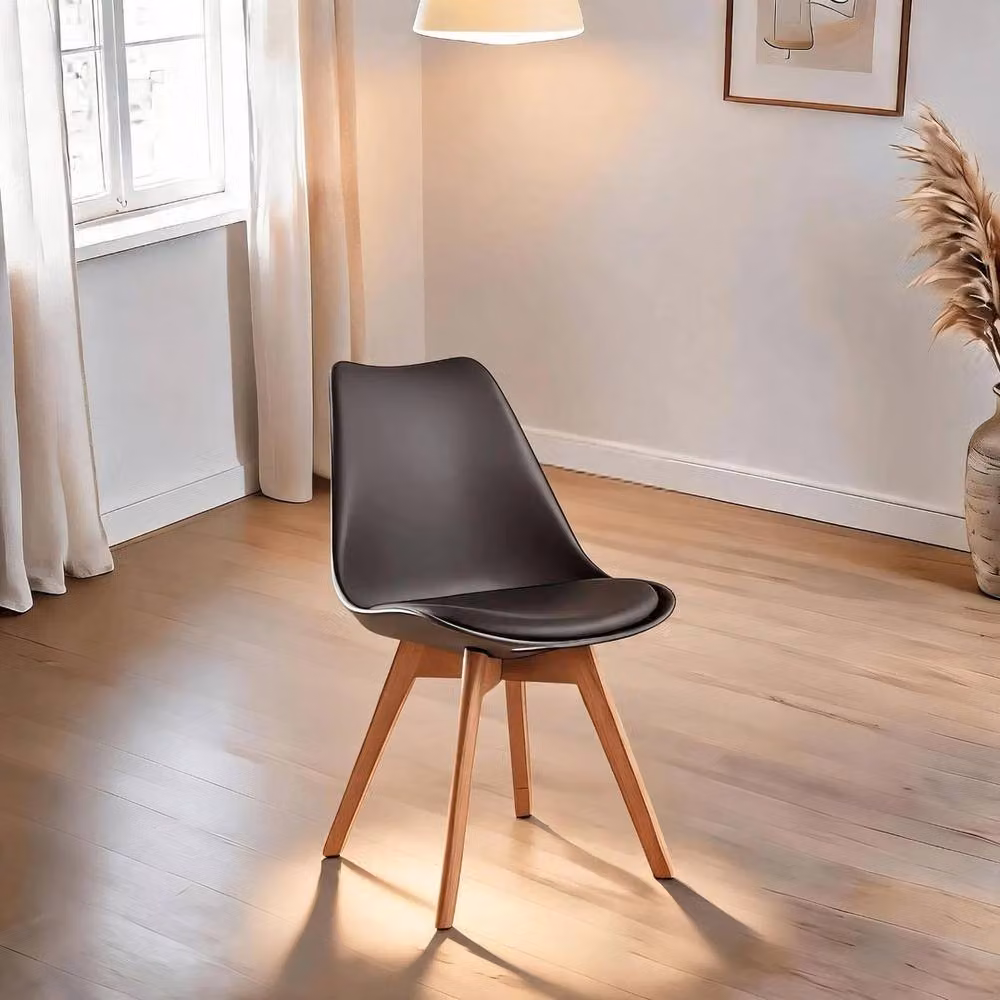 NESTLUNE Pair of Grey Plastic and Wood Tulip Dining Chairs – 2