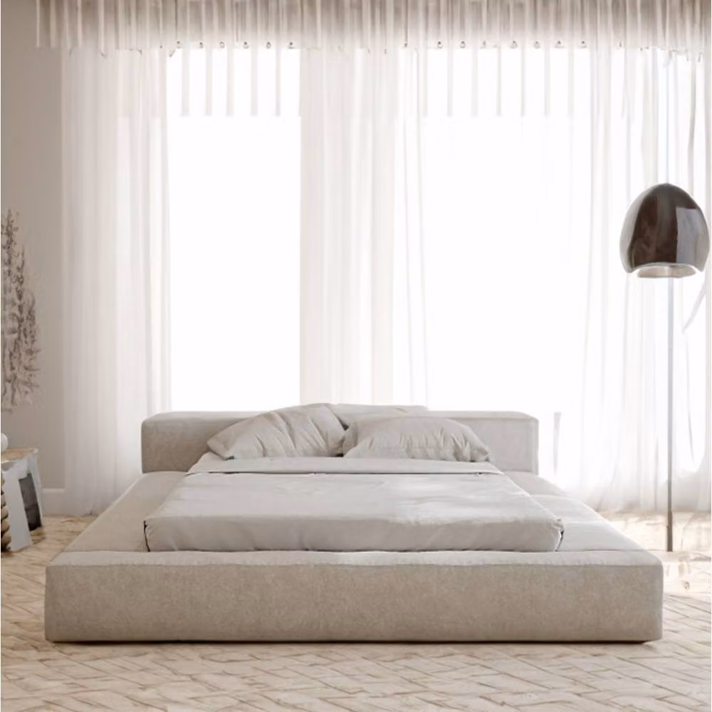 KDMD Luxe Boucle Upholstered Platform Bed Frame in Beige, W/D/H: 180 x 200 x 189 cm – 2
