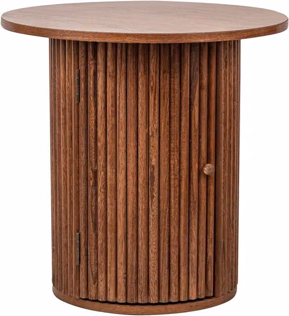 Nordlys Modern Round Wooden Side Table with Storage Tray in Brown – 1