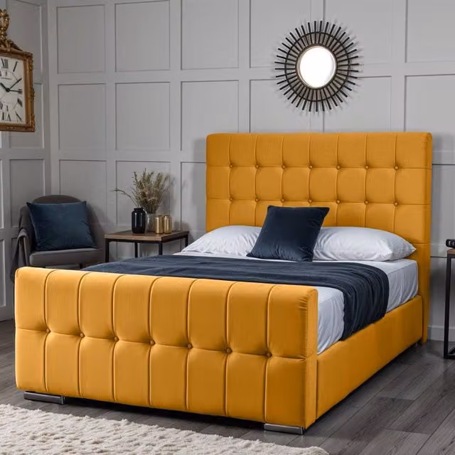 UK Bed Furniture Orlando Upholstered Single Bed in Yellow, W/D/H: 90 x 190 cm
