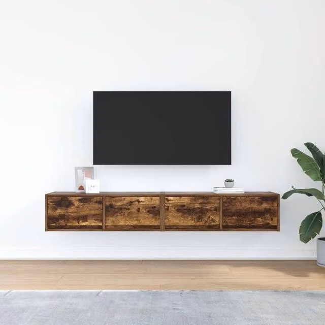 Berkfield Home Set of 2 Smoked Oak TV Cabinets in Brown, W/D/H: 80 x 31 x 25.5 cm – 1