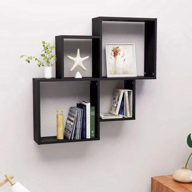 Berkfield Home Wall Mounted Cube Shelf, Black, W: 80 cm, D: 15 cm, H: 78.5 cm