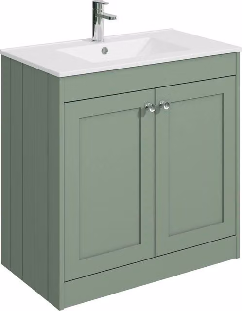 Balterley 800mm Floor Standing 2 Door Bathroom Unit with Basin and 1 Tap Hole in Satin Green