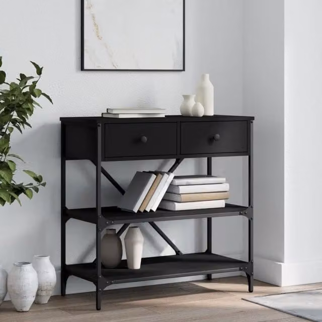 Berkfield Home Black Industrial Console Table with X-Frame Design, W/D/H: 75 x 34.5 x 75 cm – 1