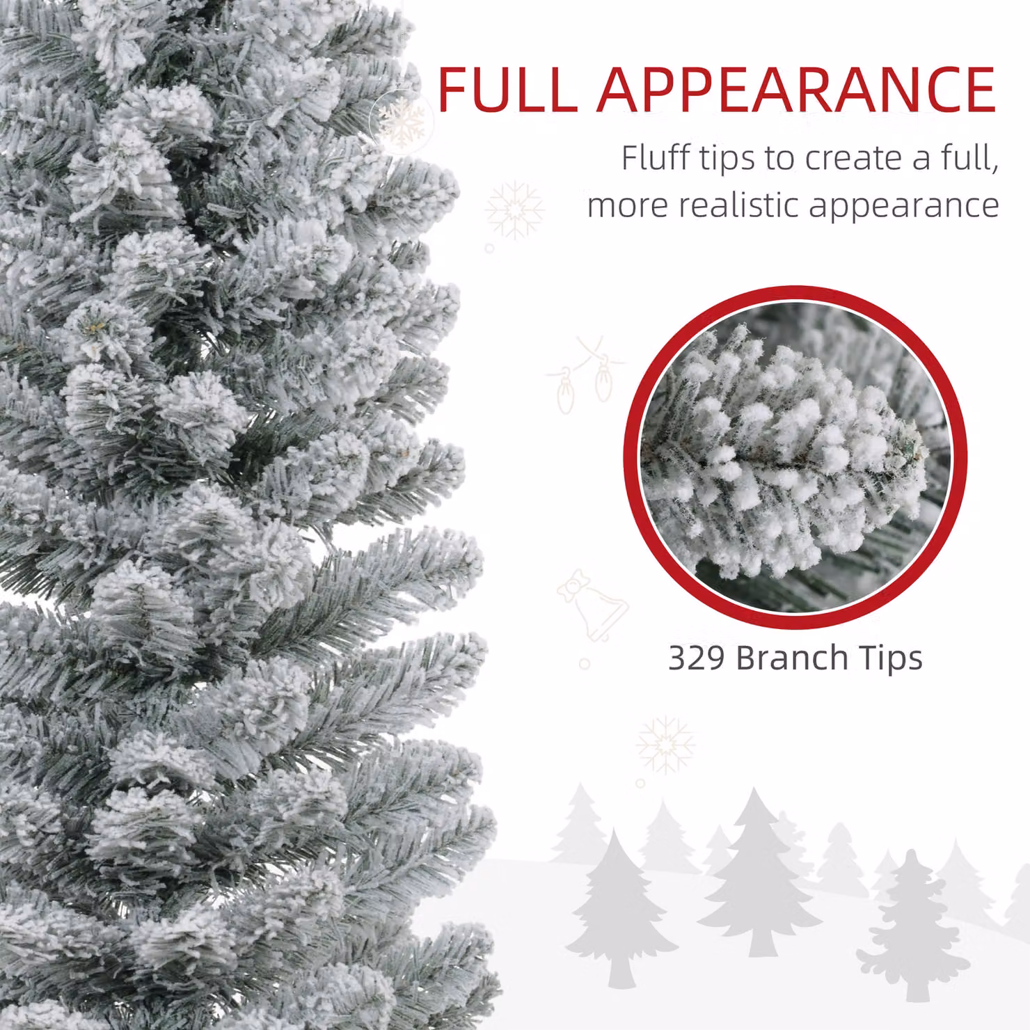 HOMCOM 6ft Snow Flocked Artificial Pencil Christmas Tree with Metal Base and 329 Tips in White – 5
