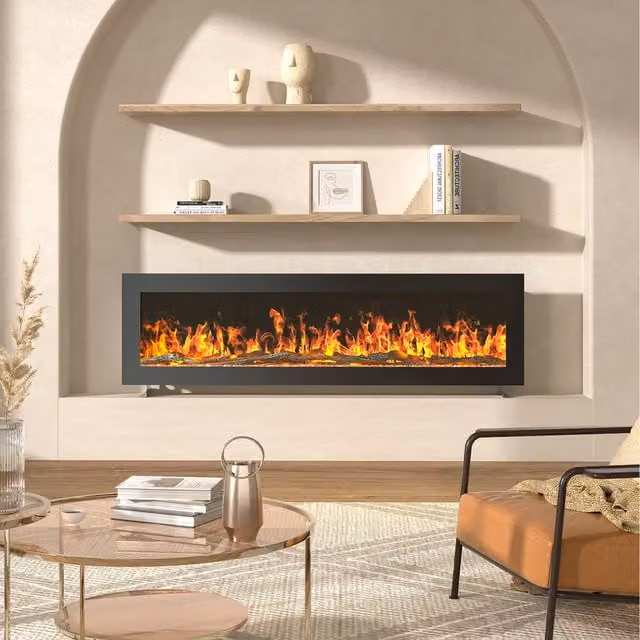 Livingandhome Black Wall-Mounted or Freestanding Electric Fireplace, Width: 127 cm