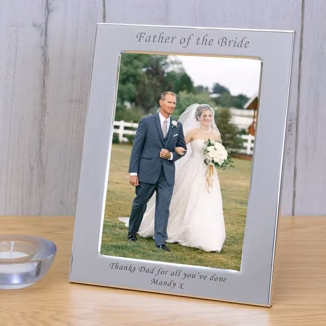 Uniqueful Men's Personalised Father of the Bride Silver Plated Rectangular Metal Picture Frame, W/H: 17.8 x 12.7 cm