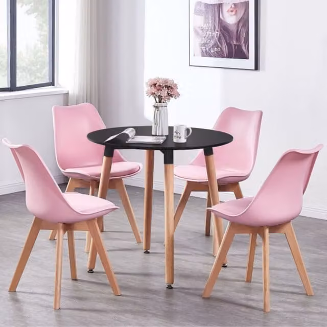 Life Interiors Set of 6 Lorenzo Retro Pink Plastic Dining Chairs with Padded Synthetic Leather Seats