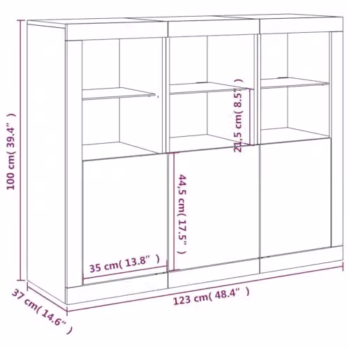 vidaXL Set of 3 Modern Sideboards with Integrated LED Lighting in Concrete Grey Engineered Wood – 3