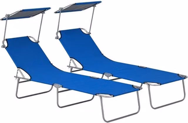 NESTLUNE Set of 2 Blue Folding Sun Loungers with Sun Canopy and Textilene Fabric – 1