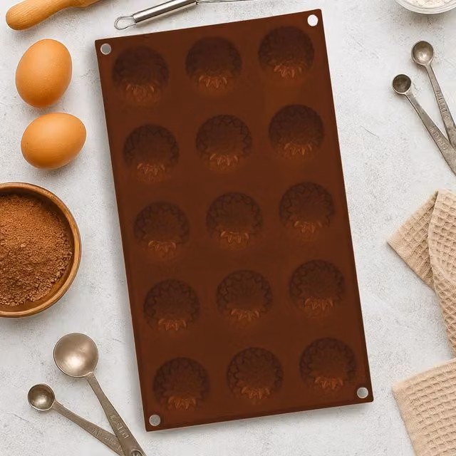 Orsina 15 Sunflower Brown Chocolate Mould, Flexible Non-Stick Silicone Tray