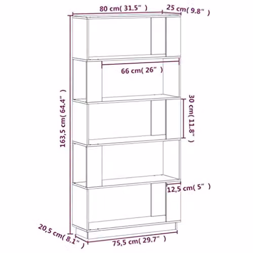 vidaXL Modern Black Solid Wood Pine Book Cabinet and Room Divider, W: 80 cm, D: 25 cm, H: 163.5 cm – 3