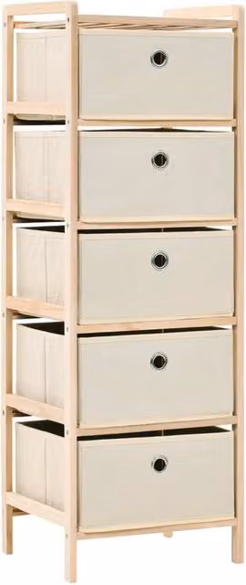Berkfield Home Storage Rack with 5 Fabric Baskets in Cedar Wood and Beige