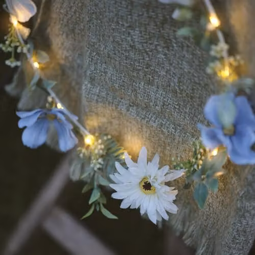 Lights4fun Pre Lit Blue and White Bloom Wreath with Warm White Micro LED Lights, W/D/H: 32.5 x 30.0 x 32.5 cm – 2