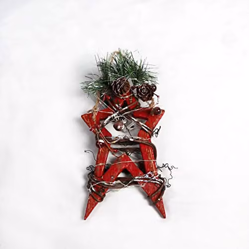Shatchi Red Wooden LED Star Hanging Ornament for Christmas Decor, 20 cm – 2