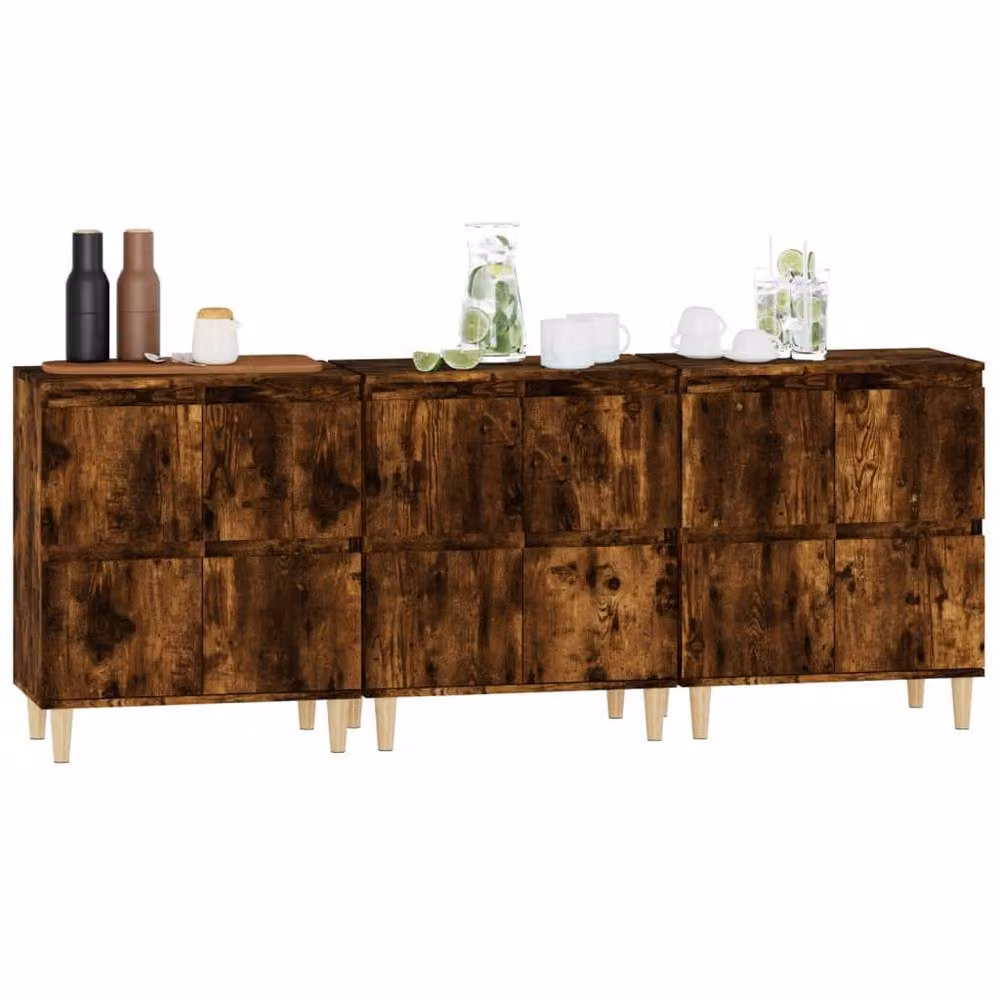 Berkfield Home 3-Piece Sideboard Set in Smoked Oak Brown, W/D/H: 60 x 35 x 70 cm – 3