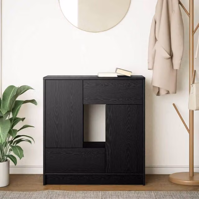 Berkfield Home Modern Sideboard with Drawers and Doors in Black Oak, W/D/H: 70.5 x 34 x 74.5 cm – 1