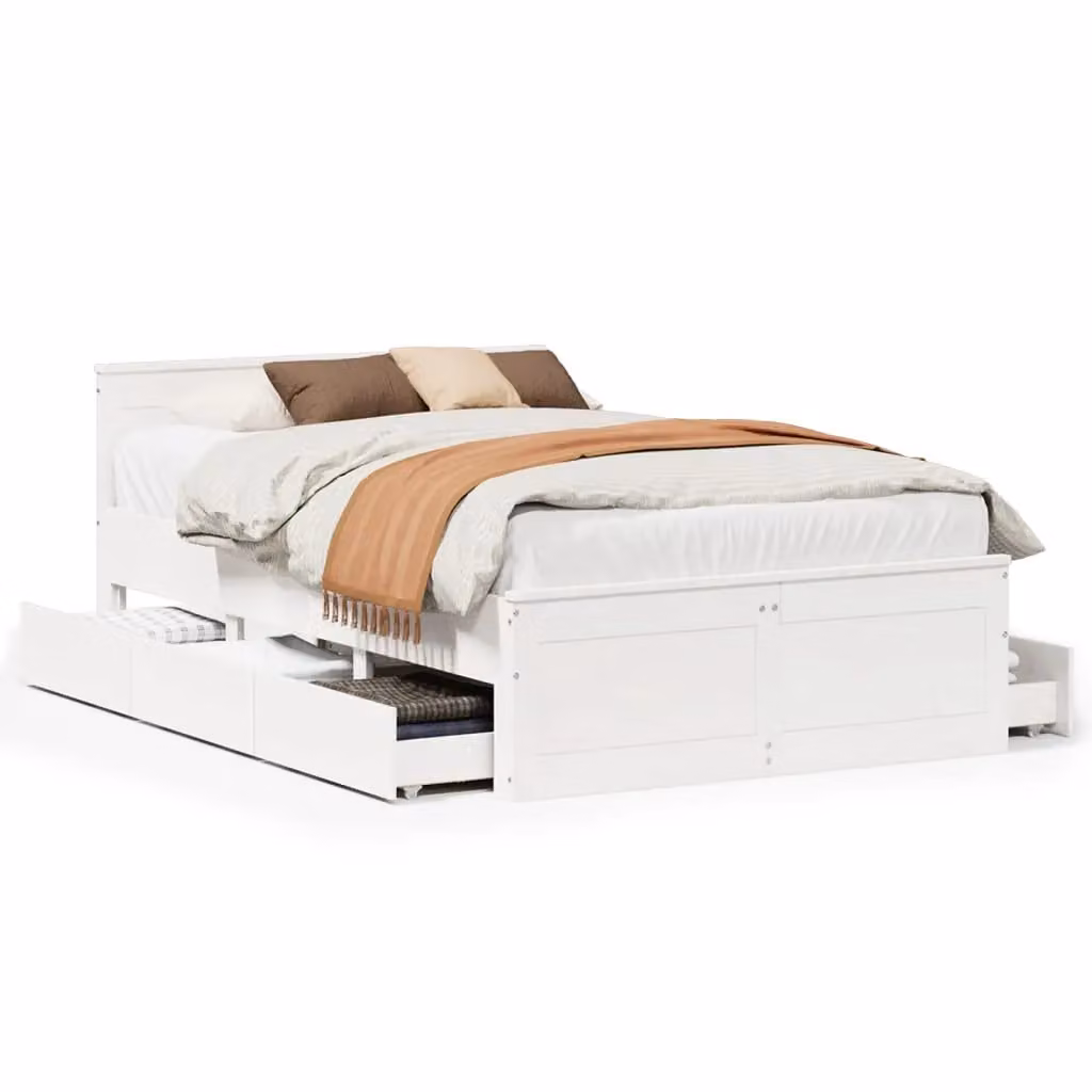 Berkfield Home Small Double Solid Wood Pine Bed Frame with Headboard, White, W/D/H: 120 x 190 cm – 2