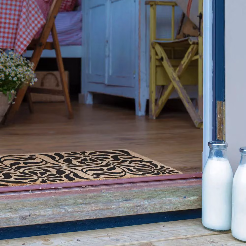 Artsy Mats Flower Swirls Pattern Doormat in Black, W: 60 cm, D: 40 cm – 3