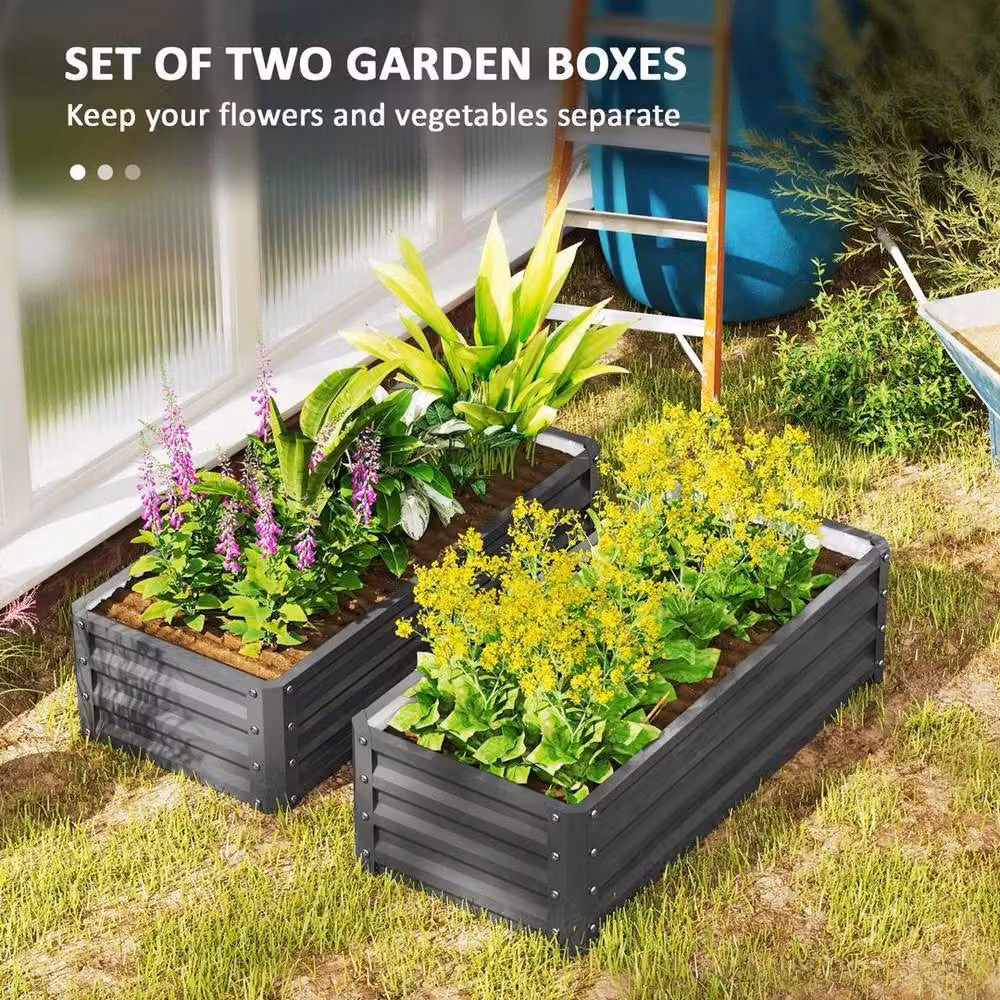 NESTLUNE Set of 2 Galvanised Steel Raised Garden Planter Boxes, Light Grey – 4