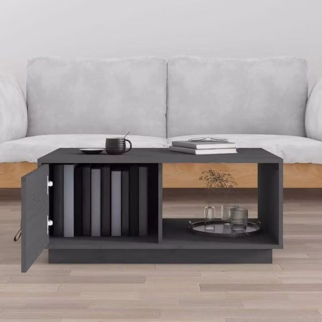 Berkfield Home Beautiful Modern Grey Solid Wood Pine Coffee Table W/D/H: 80 x 50 x 35.5 cm