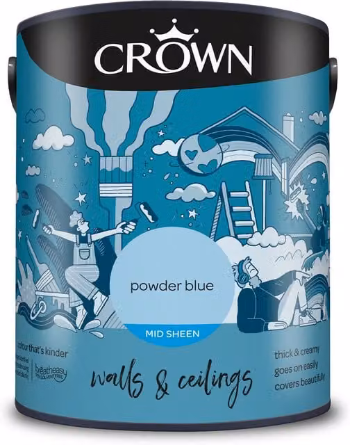 Crown Walls and Ceilings Mid Sheen Emulsion in Powder Blue, 5 l
