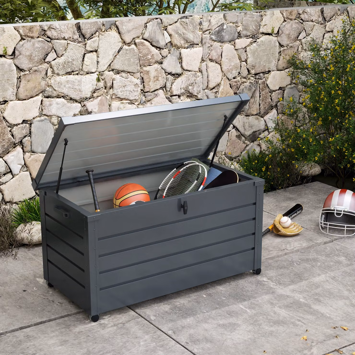 Outsunny 331L Waterproof Garden Storage Box with Wheels in Dark Grey – 2
