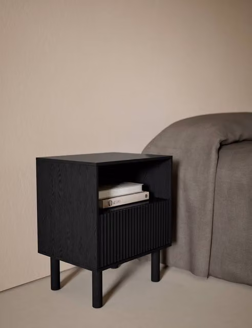 Gallery Direct Fluted Black Wood Bedside Table