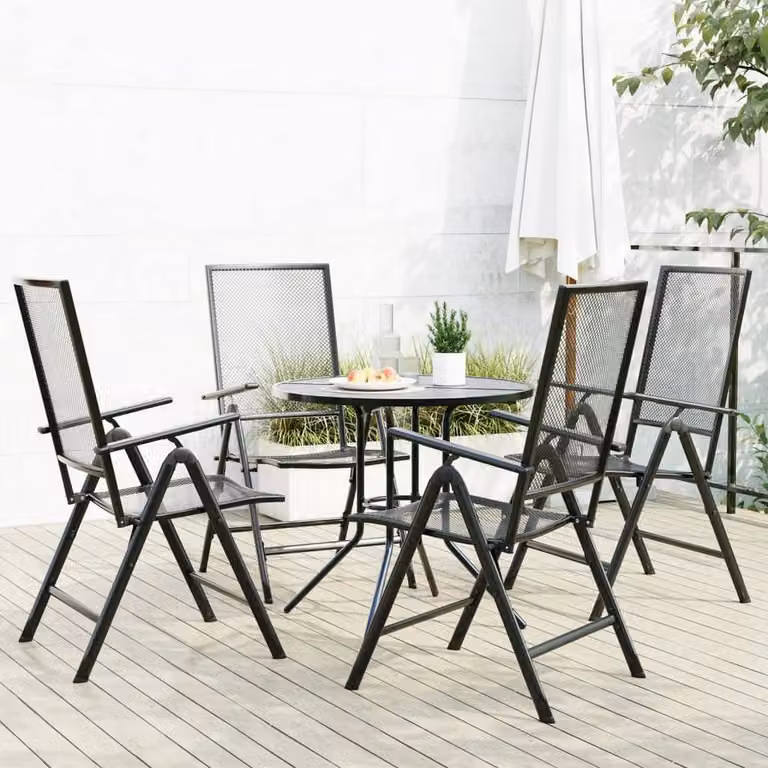 Berkfield Home 5-Piece Reclining Garden Chair Set in Anthracite and Black Powder-coated Steel