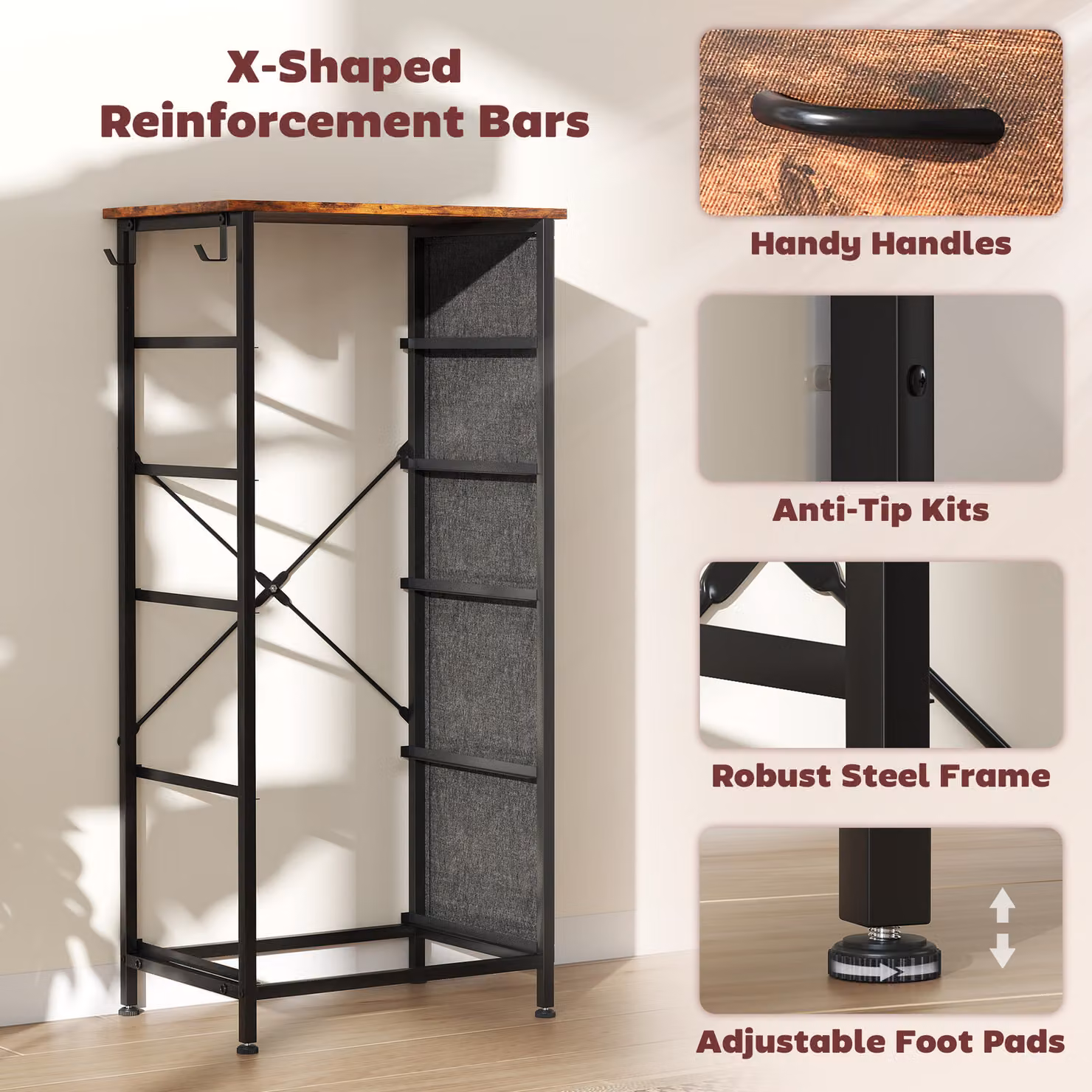 HOMCOM Chest of Five Fabric Drawers in Rustic Brown – 7