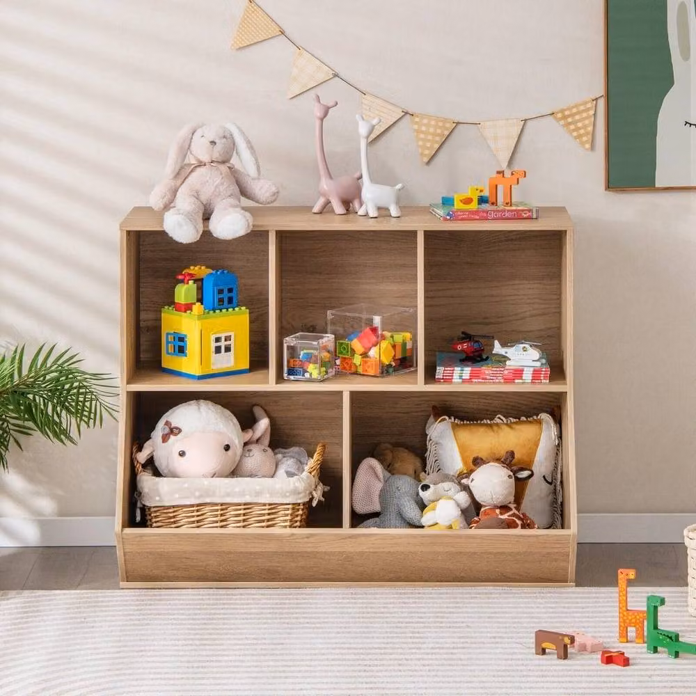 Kelvenix 5-Cubby Toy Storage Organizer in Natural Wood Brown – 2