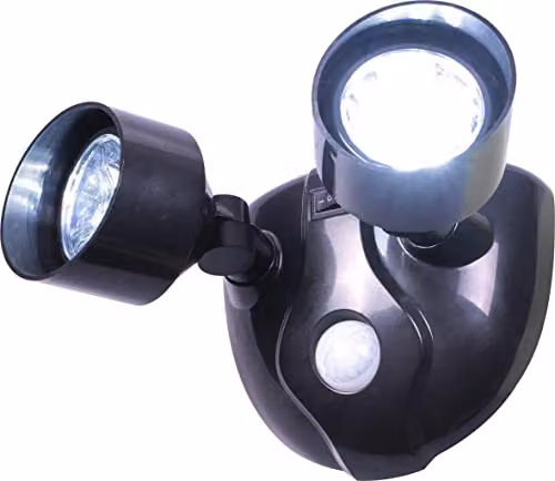 St. Helens Home & Garden Black 10 LED Twin Head Battery Operated Motion Sensor Security Floodlight with Dusk Sensor – 9