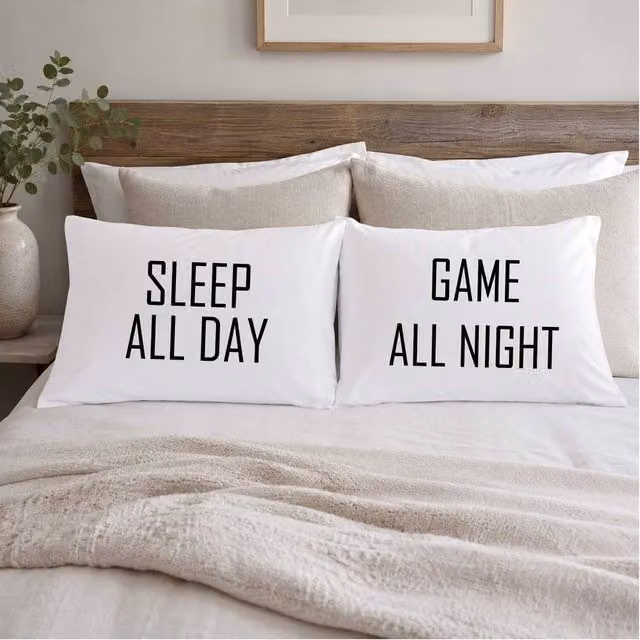 60 SECOND MAKEOVER Sleep All Day Game All Night Cotton Pillowcase Pair in White