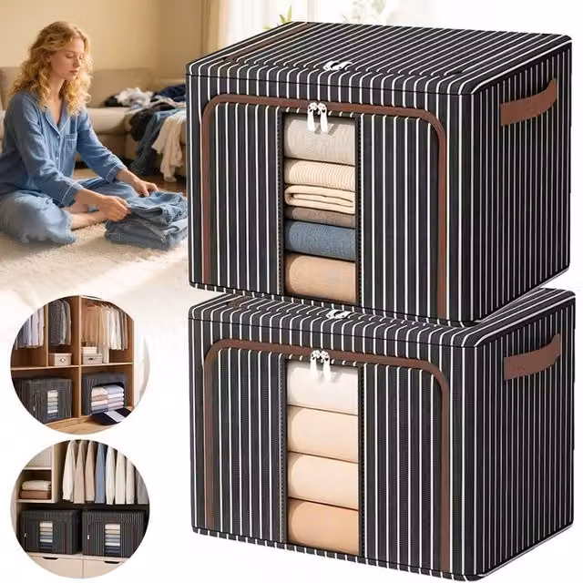 SPETLEK 100L Folding Storage Box in Black Fabric and Metal – 1
