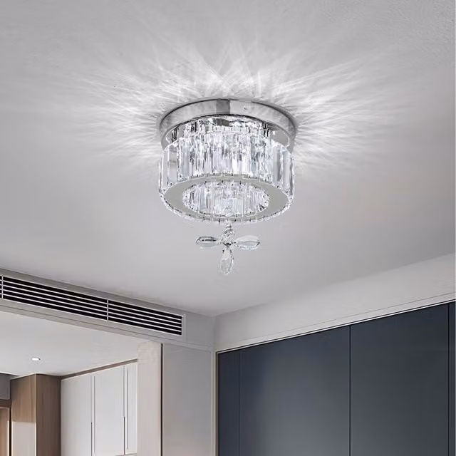 Komore Round Crystal Ring Ceiling Light with Chrome Metal Base