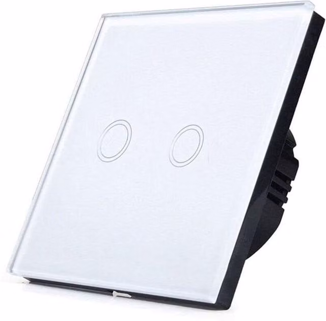 ENER-J Smart WiFi 2 Gang Touch Light Switch, White Glass, No Neutral, 1500W