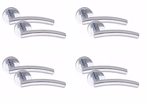 Golden Grace Arched T-Bar Door Handles in Polished Chrome Finish, 4 Pair – 1