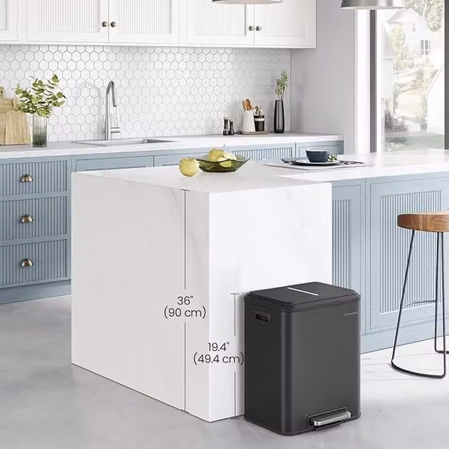 SONGMICS Double Kitchen Bin with Soft-Close Lid and Pedal, Black