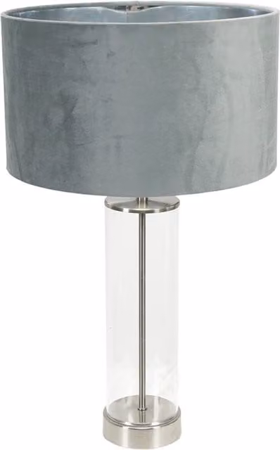 Balan Glass and Chrome Table Lamp with Grey Velvet Inner Shade