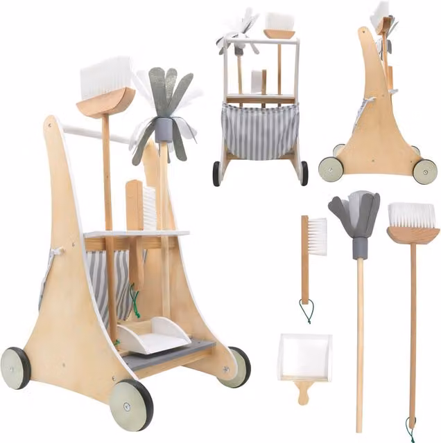Hygrad Kids Wooden Cleaning Cart Play Set in Brown and Multicolour